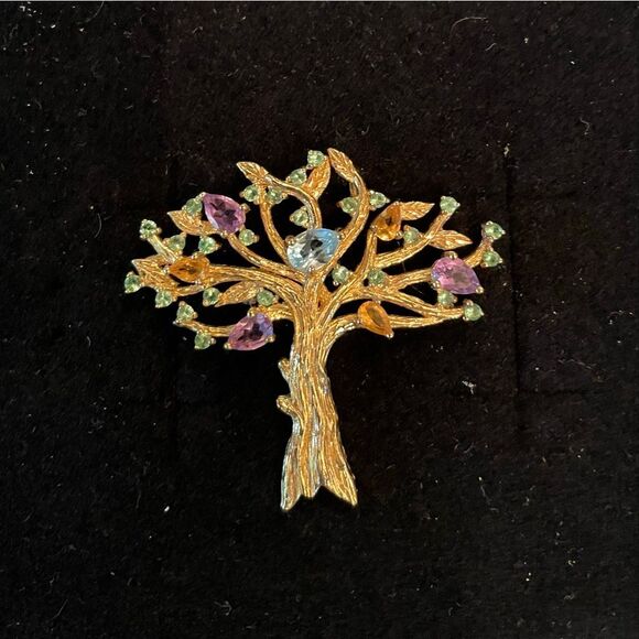 Tree of Life Pendant with Multicolor Gemstones – Amethyst, Citrine, Blue & Green - Picture 1 of 6